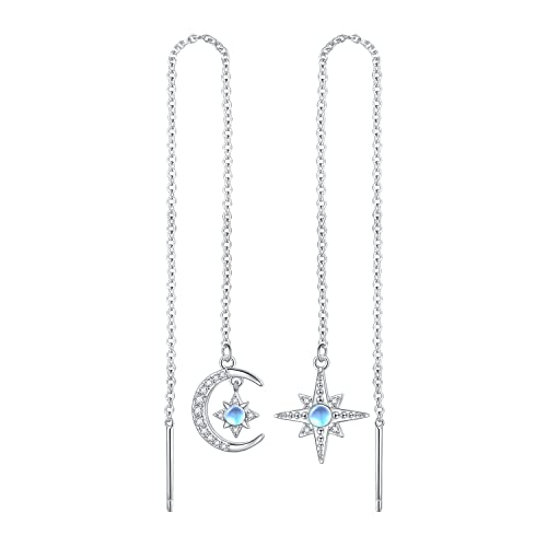 Gewinde Ohrringe für Frauen Mädchen 925 Sterling Silber Mondstein Mond Stern Ohrringe Quaste Gewinde Kette Ohrringe für Frauen von HOOHWE
