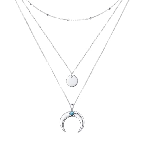 HOOHWE 925 Sterling Silber Damen Layered Kette Multilayer Halskette mit Coin Halbmond Türkis Silberkette Hypoallergene Schmuck Geschenke HOOHWE 925 Sterling Silber Damen Layered Kette Multilayer Halskette mit Coin Halbmond Türkis Silberkette Hypoallergene Schmuck Geschenke von HOOHWE