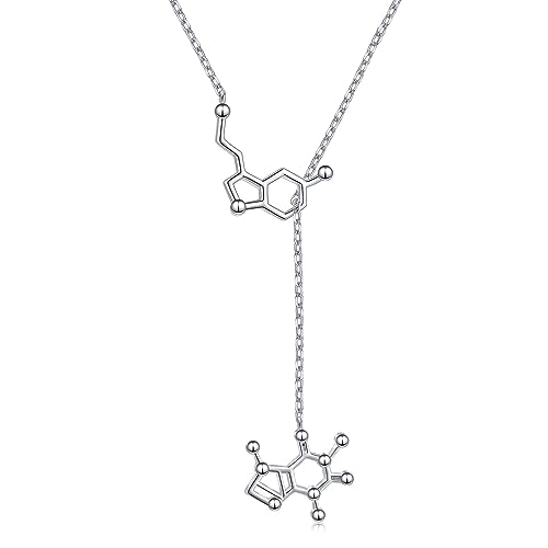 HOOHWE 925 Sterling Silber Serotonin Halskette Koffein Molekül Anhänger Halskette Geschenke für Wissenschaft Student Kaffee Kaffee-Liebhaber von HOOHWE
