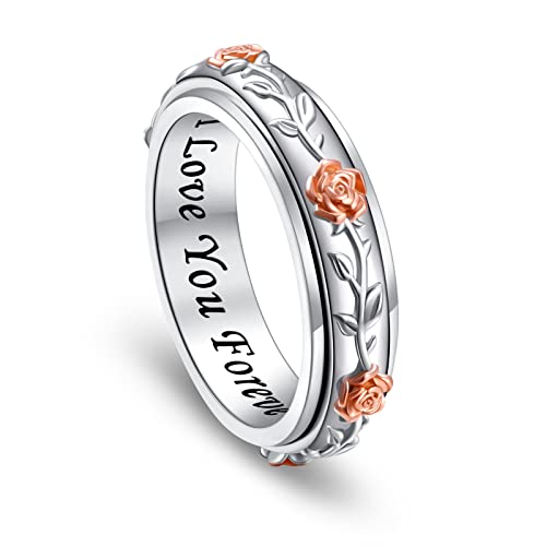 HOOHWE Angst Ring für Frauen, 925 Sterling Silber Fidget Ringe für Angst Sorgen Linderung von Langeweile ADHS Autismus Band Ringe Spinner Ring Anti Angst Ringe für Frauen Teenager von HOOHWE