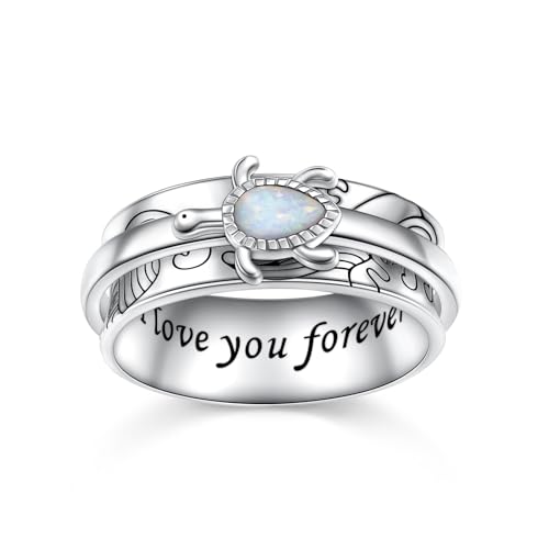 HOOHWE Anxiety Ringe Anti Stress Ring Damen Sterling Silber 925 Meer Schildkröte Ringe für Damen Entlasten Stress Geschenk für Frauen von HOOHWE