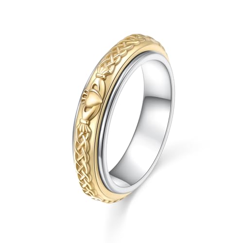 HOOHWE Anxiety Ringe Anti Stress Ring Damen silber 925 Claddagh Ringe für Damen Jahrgang Ring Geschenk von HOOHWE