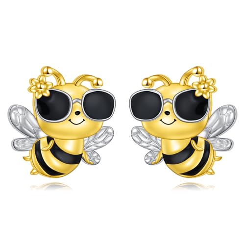 HOOHWE Bienen Ohrringe S925 Sterling Silber Honig Ohrring Glückliche niedliche Tier Stud Ohrringe Tier Schmuck für Frauen von HOOHWE