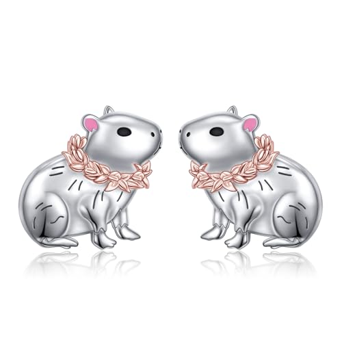 HOOHWE Capybara Blumen Ohrringe 925 Sterling Silber Capybara Kranz Stud Ohrring für Frauen Capybara Tier Schmuck von HOOHWE