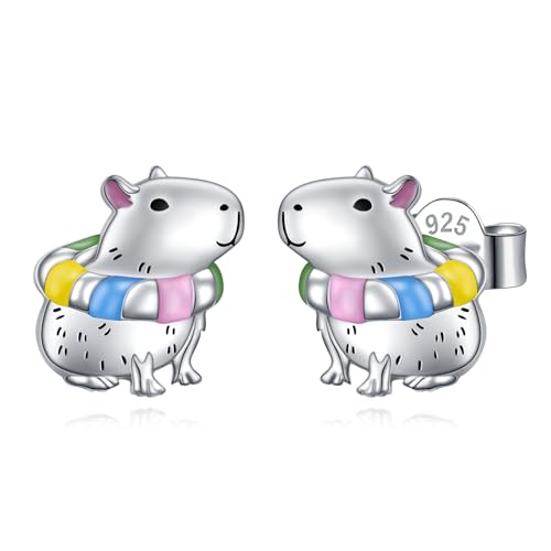 HOOHWE Capybara Ohrringe 925 Sterling Silber Capybara Schwimmring Ohrstecker für Frauen Capybara Schmuck Tier Ohrringe Geschenke Hypoallergen von HOOHWE