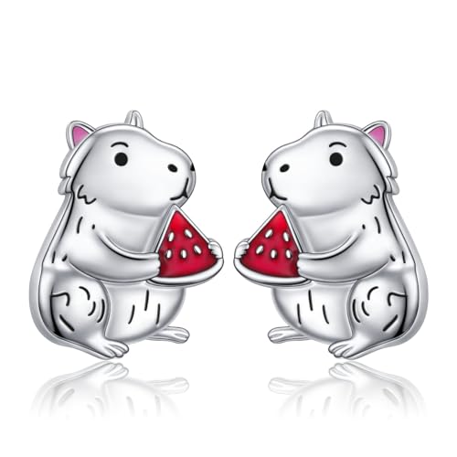 HOOHWE Capybara Ohrringe 925 Sterling Silber Capybara Wassermelone Ohrring für Frauen Capybara Schmuck Tier Ohrringe Schmuck von HOOHWE