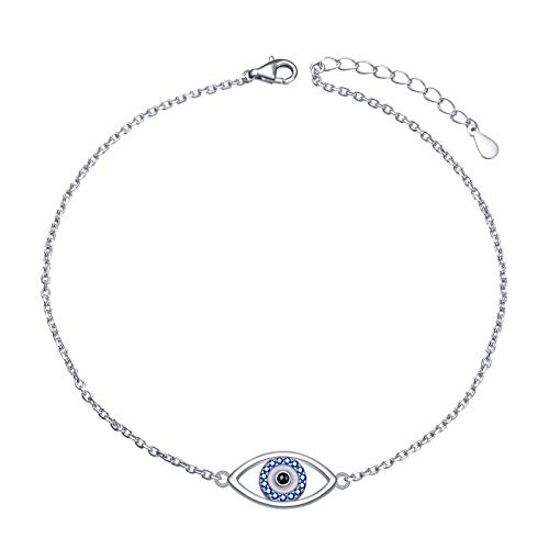 HOOHWE Evil Eye Fußkettchen für Damen 925 Sterling Silber Ankle Bracelet Längenverstellbar Fusskettchen für Frauen und Mädchen Sommer Fusskette Schmuck von HOOHWE