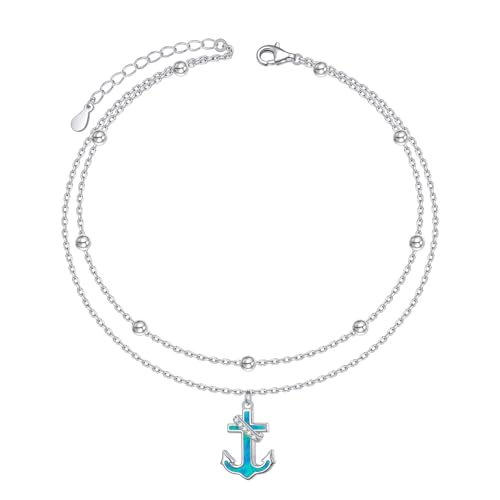 HOOHWE Fußkettchen für Damen Silber 925 Verstellbar Anker Fußkette Mehrlagig Blau Opal Fussketten für Frauen Strand Schmuck HOOHWE Fußkettchen für Damen Silber 925 Verstellbar Anker Fußkette Mehrlagig Blau Opal Fussketten für Frauen Strand Schmuck von HOOHWE