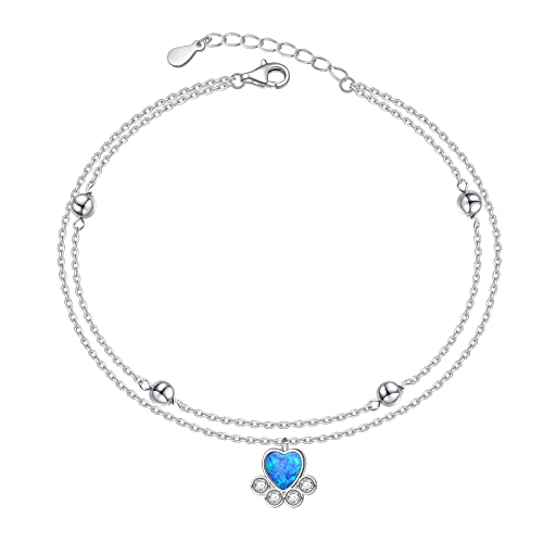 HOOHWE Fußkettchen für Frauen 925 Sterling Silber Welpe Hund Pfote Druck Fußkettchen Armband für Frauen Mädchen Verstellbare Schicht Knöchel Schmuck Geschenk von HOOHWE
