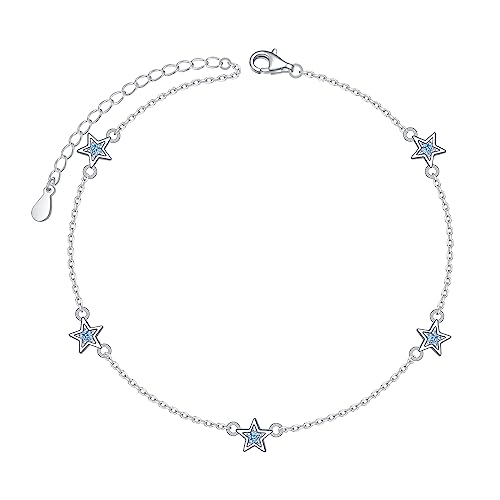 HOOHWE Fussketten für Frauen 925 Sterling Silber Stern Fußkette Verstellbar Fußkettchen für Damen Schmuck Layered Ankle Bracelet von HOOHWE