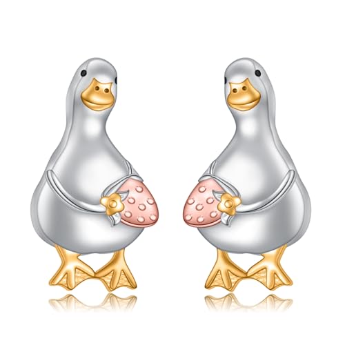 HOOHWE Gans Ohrringe 925 Sterling Silber Gans Ohrstecker für Mädchen Hypoallergen Tier Ohrringe Schmuck Geschenke für Damen Kinder von HOOHWE