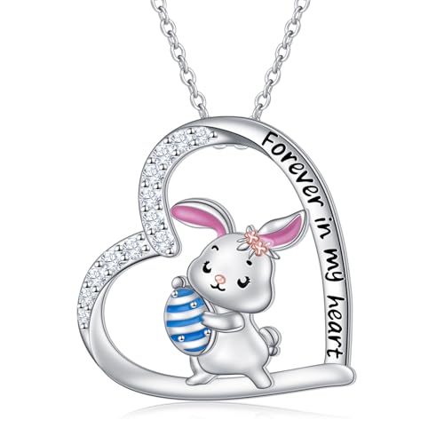 HOOHWE Hase Halskette für Damen 925 Sterling Silber Kaninchen Herz Anhänger Tier Schmuck Kaninchen Geschenk für Damen Mädchen von HOOHWE