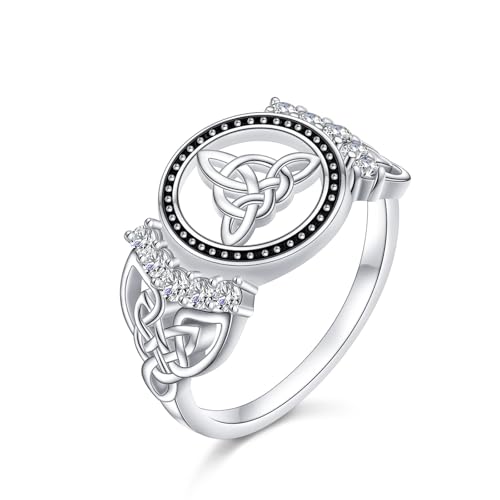 HOOHWE Keltischer Ring für Frauen 925 Sterling Silber Ringe für Damen Trinity Ring Keltisches Schmuck für Damen Mädchen Ringgröße 54 von HOOHWE