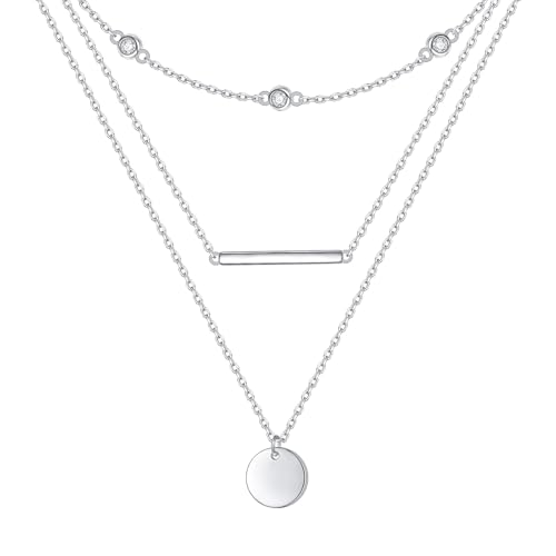 HOOHWE Kette Damen S925 Sterling silber Geschichtete Halsketten Y Kette Schlüsselbein Disc Bar Anhänger Boho Schmuck Geschenk für Damen von HOOHWE