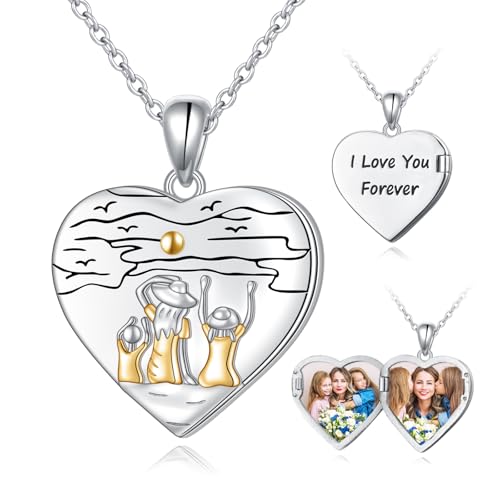 HOOHWE Kette Foto Medaillon zum Öffnen mit Bild 925 Sterling Silber Halskette Kette mit Foto Herz Foto Anhänger für Mutter Tochter und Sohn von HOOHWE