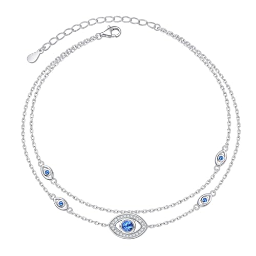 HOOHWE Knöchelarmbänder für Frauen 925 Sterling Silber Blau Böses Auge Knöchel Armbänder verstellbare Multilayer Schichten Knöchel für Mädchen Sommer Strand Fuß Kette Schmuck von HOOHWE