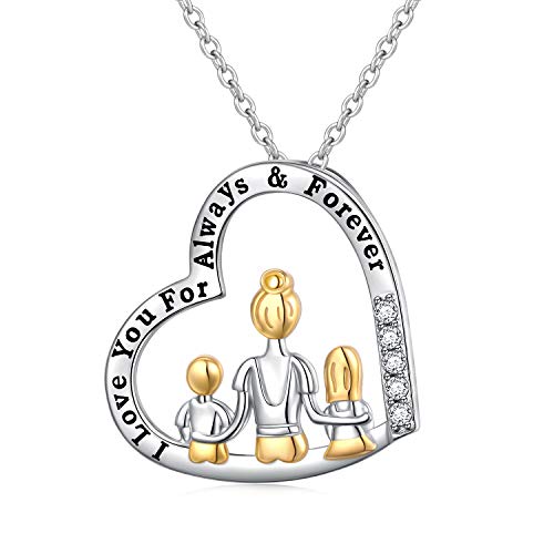 HOOHWE Mütter Halskette 925 Sterling Silber Mutter und Kinderherz Anhänger für Frauen Mutter Schmuck Geschenke für Muttertag Liebes Herz Halsketten von HOOHWE