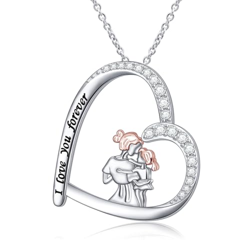 HOOHWE Mutter Tochter Halskette 925 Sterling Silber Mama Anhänger Kette Weihnachten Geburtstag Schmuck Geschenke für Mama von HOOHWE