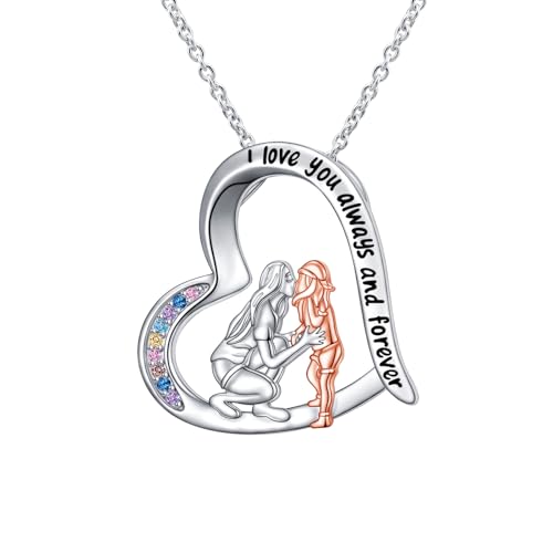 HOOHWE Mutter Tochter Kette für Damen 925 Sterling Silber Liebe Herz Halskette Anhänger Halskette Schmuck für Mama Tochter von HOOHWE