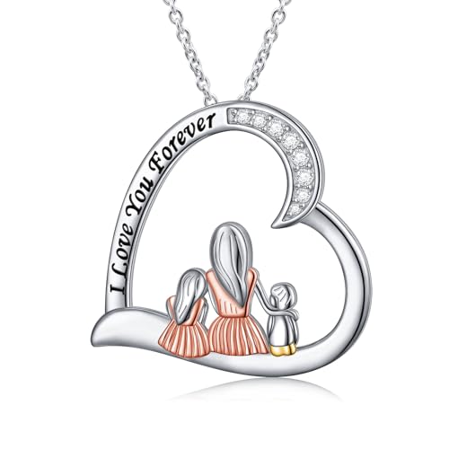 HOOHWE Mutter und Kind Halskette S925 Sterling Silber Mutter und Tochter Sohn Anhänger Halskette für Frauen Liebe Herz Halsketten für Mutter von HOOHWE