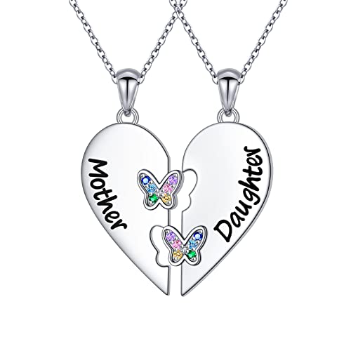 HOOHWE Mutter und Tochter Kette 925 Sterling Silber Schmetterling Herz Halsketten Anhänger Halskette für Frauen Schmuck Geschenke für Mama Tochter von HOOHWE