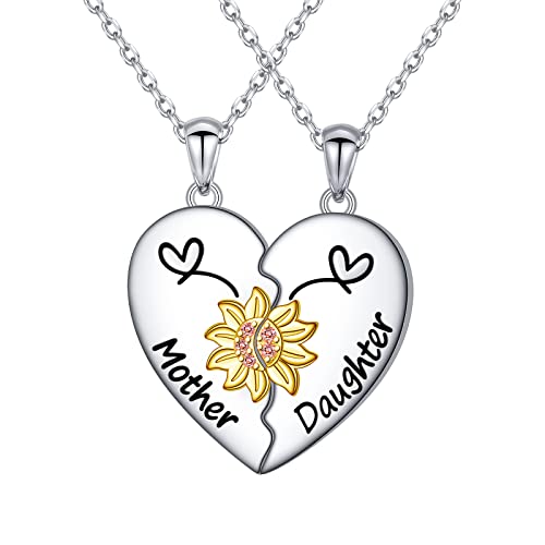 HOOHWE Mutter und Tochter Kette 925 Sterlingsilber Sonnenblumen Herz Anhänger Halskette für Frauen Schmuck Geschenke für Mama und Tochter von HOOHWE