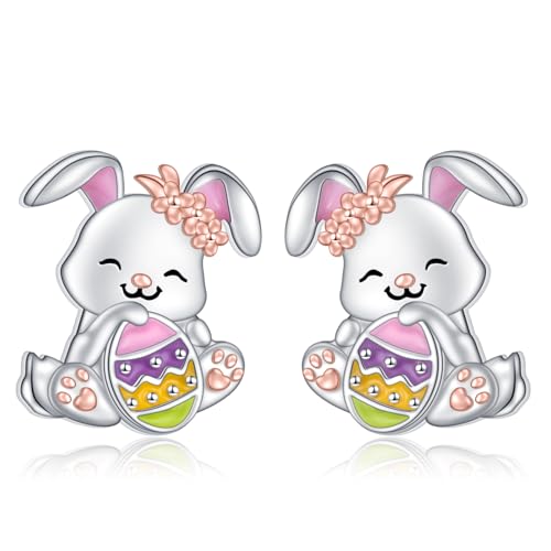 HOOHWE Ostern Kaninchen Ohrringe für Frauen 925 Sterling Silber Hase Ohrstecker Hypoallergene Tier Schmuck Oster Geschenke für Damen Mädchen Tochter Kinder von HOOHWE