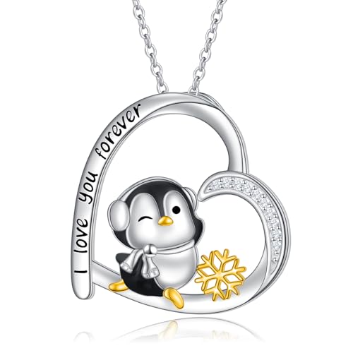HOOHWE Pinguin Halskette für Frauen 925 Sterling Silber Pinguin Schmuck Tier Kette mit Herz Anhänger Schmuck Pinguin Geschenk für Damen Mädchen von HOOHWE