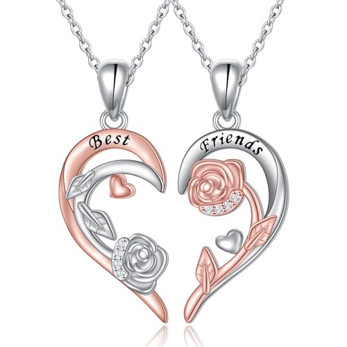 HOOHWE Rose Bff Ketten für 2 Anhänger 925 Sterling Silber Freundschaftskette für Damen Beste Freunde Halskette von HOOHWE