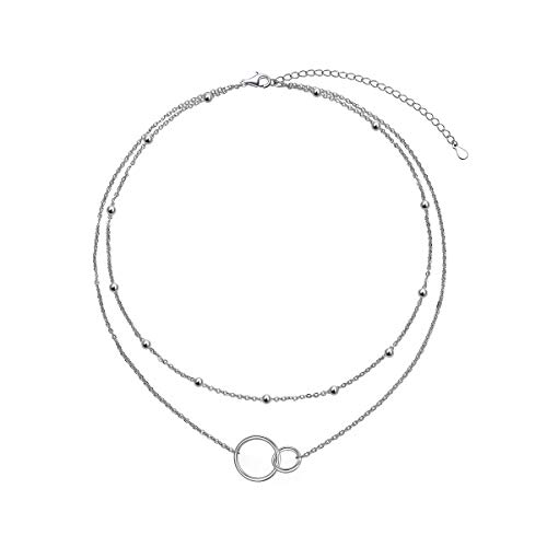 HOOHWE Kette Silber Zwei Kreis Halskette Damen Silber 925 Layering Halskette Infinity Circle Choker für frauen Modeschmuck Kette Set Boho Schmuck Geschenk von HOOHWE