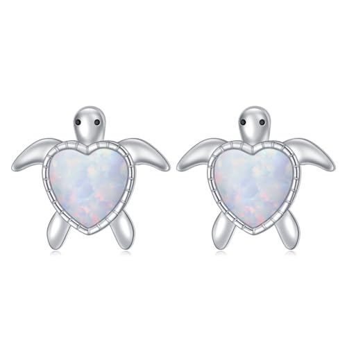 HOOHWE Schildkröten Ohrstecker für Damen 925 Sterling Silber Hypoallergen Synthetischer Opal Tier Ohrringe Schmuck Geschenke für Mädchen Kinder von HOOHWE