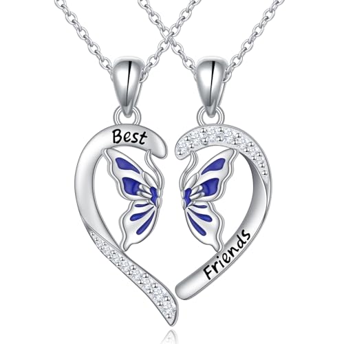 HOOHWE Schmetterling Freundschaftskette für Damen 925 Sterling Silber Bff Ketten für 2 Anhänger Beste Freunde Kette Geburtstag Schmuck Geschenke für Mädchen von HOOHWE