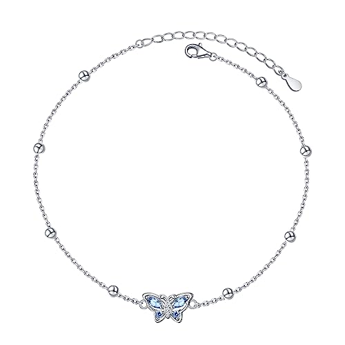 HOOHWE Schmetterling Fußkettchen für Damen 925 Sterling Silber Ankle Bracelet Verstellbar Fußkette Wasserfest Armbänder Schmuck für Frauen und Mädchen von HOOHWE