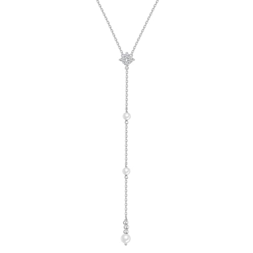 HOOHWE Sterling Silber Lange Halskette für Damen Geschichtete Halsketten CZ Stein Quaste Runde Perle Y kette Schlüsselbein kette für Dame Schmuck von HOOHWE