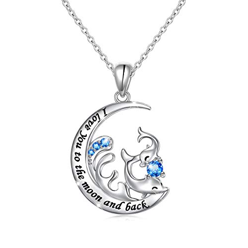 HOOHWE Delphin Halskette 925 Sterling Silber Delphin Mutter und Tochter Halskette für Damen Muttertagsgeschenk Graviert Schmuck für Damen von HOOHWE