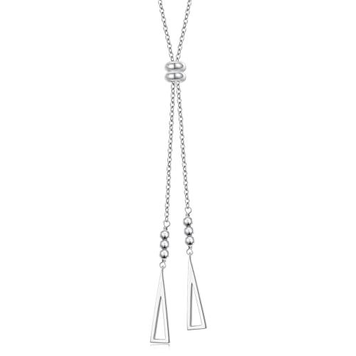 HOOHWE Sterling Silber lange Halskette für Damen Geschichtet Halsketten Quaste Silber Dreieck Halskette Y Clavicle kette für Frauen Damen Schmuck von HOOHWE