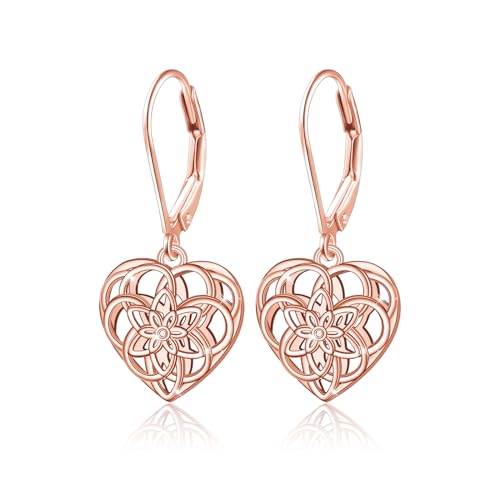 HOOHWE Sterling silber Filigrane Ohrringe für Damen baumelnde Ohrringe Roségold keltische Lotusblume baumelnde Ohrringe für Mädchen HOOHWE Sterling silber Filigrane Ohrringe für Damen baumelnde Ohrringe Roségold keltische Lotusblume baumelnde Ohrringe für Mädchen von HOOHWE