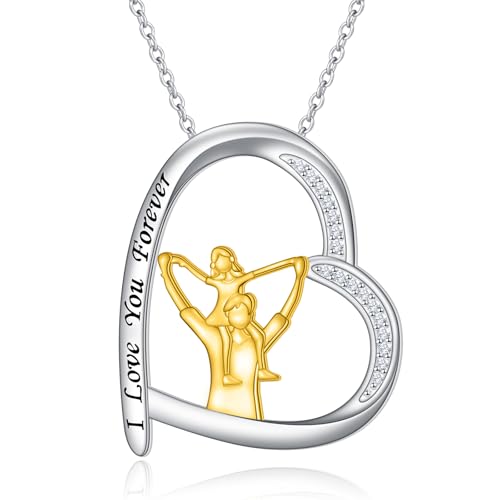 HOOHWE Väter und Töchter Halskette 925 Sterling Silber Vater Tochter Anhänger Kette Liebe Herz Schmuck Geschenke für Damen Mädchen Beste Papa Geschenk von HOOHWE