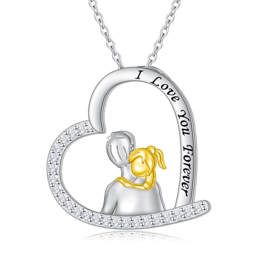 HOOHWE Väter und Töchter Halskette 925 Sterling Silber Vater Tochter Liebe Herz Anhänger an meine Tochter Kette Beste Papa Schmuck Geschenke für Damen Herren Mädchen von HOOHWE