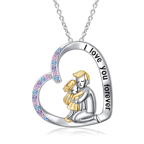 HOOHWE Vater Tochter Halskette 925 Sterling Silber Vater Tochter Herz Anhänger Halsketten von HOOHWE
