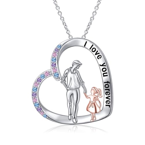 HOOHWE Vater Tochter Halskette S925 Sterling Silber Vater Tochter Anhänger Kette Liebe Herz Schmuck von HOOHWE