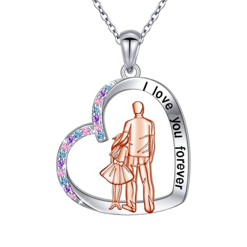 HOOHWE Vater Tochter Halsketten 925 Sterling Silber Väter und Töchter Anhänger Halskette Damen Kette Herz Schmuck Geschenke für Damen Mädchen vom Vater (Roségold) von HOOHWE