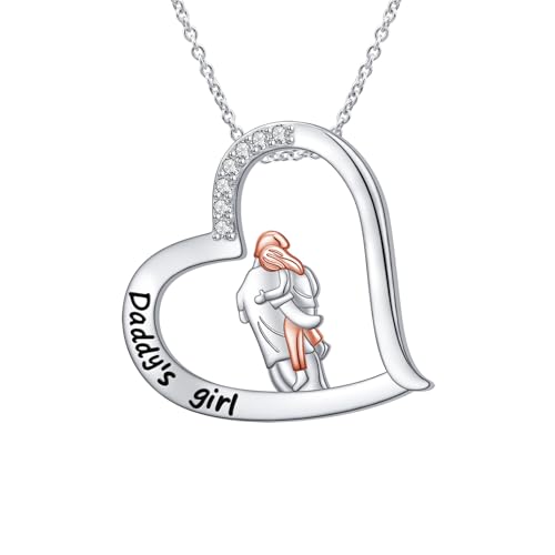 HOOHWE Vater Tochter Halsketten 925 Sterling Silber Väter und Töchter Anhänger Halskette Damen Kette Liebe Herz Schmuck Geschenke für Damen Mädchen vom Vater von HOOHWE