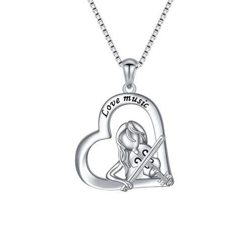 HOOHWE Violine Kette 925 Sterling Silber Musik Violinist Halskette mit Anhänger Schmuck Geschenk für Frauen Mädchen von HOOHWE