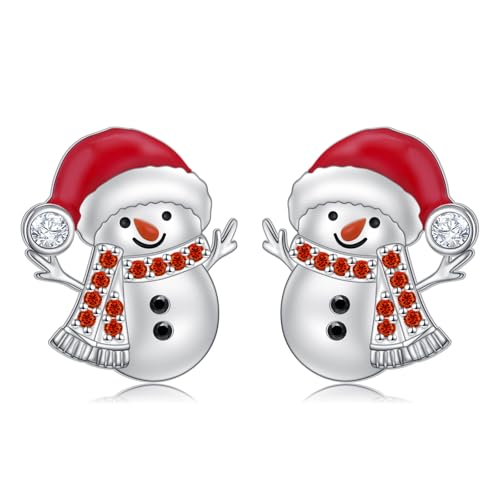 HOOHWE Weihnachts Ohrringe für Frauen Sterling Silber Cute Christmas Snowman Stud Ohrringe Winter Urlaub Weihnachtsschmuck von HOOHWE