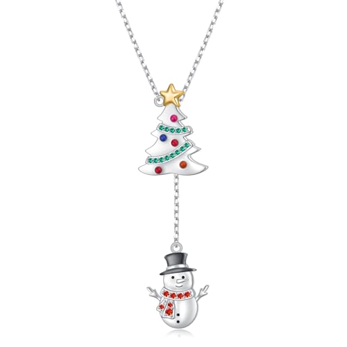 HOOHWE Weihnachtsbaum und Schneemann Halsketten für Frauen 925 Sterling Silber Weihnachtsanhänger Halskette Winter Weihnachten Schmuck Geschenke von HOOHWE