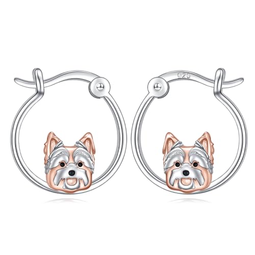HOOHWE Yorkie Hund Ohrringe Sterling Silber Hoop Ohrringe Terrier Hund Welpe Haustier Ohrringe Yorkie Schmuck Tier Hund Schmuck für Frauen von HOOHWE