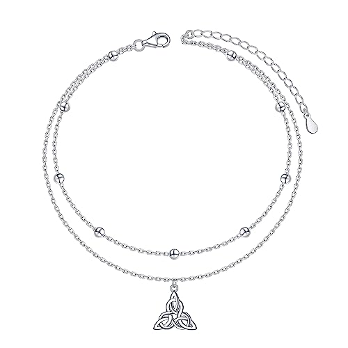 HOOHWE keltischer Knoten Fußkettchen für Damen Silber 925 keltischer Fußkette für Frauen Doppellagiges Fussketten Sommer Strand Schmuck Verstellbares Fußkettchen Geschenk für Mädchen von HOOHWE