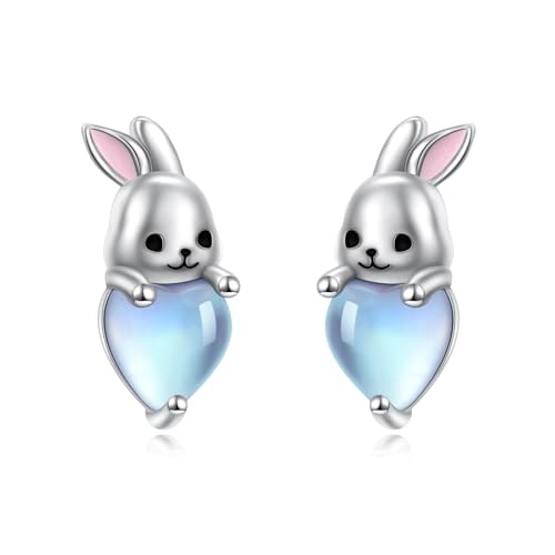 Hase Ohrstecker für Damen 925er Sterling silber mit Mondstein Herz süßer Hase Oster geschenk schmuck Hase Ohrstecker für Damen 925er Sterling silber mit Mondstein Herz süßer Hase Oster geschenk schmuck von HOOHWE