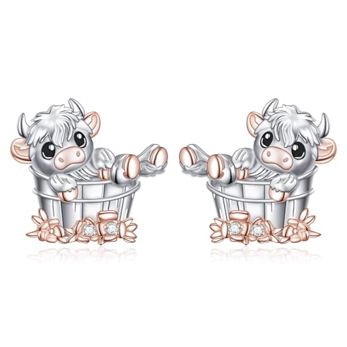 Hochland Kuh Ohrstecker für Damen 925 Sterling Silber Tier Ohrringe Hochland Kuh Schmuck Geschenke für Frauen Mutter Tochter Geburtstag Muttertag von HOOHWE
